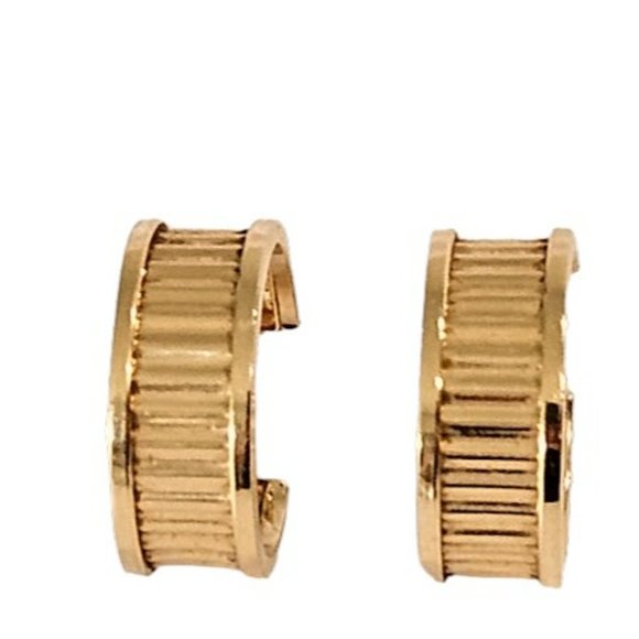 Estate textured round vintage 14K gold hoops - Picture 6 of 7